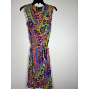 Lauren Ralph Lauren Paisley Print Sleeveless Wrap Midi Dress Women Size M